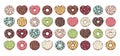 Big vector set of glazed donuts decorated with toppings, chocolate, nuts Royalty Free Stock Photo