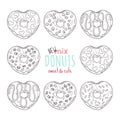 Big vector set of glazed donuts decorated with toppings, chocolate, nuts Royalty Free Stock Photo