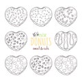 Big vector set of glazed donuts decorated with toppings, chocolate, nuts Royalty Free Stock Photo