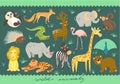 Big Vector Set of illustration of animal. Zoo cute animals. Royalty Free Stock Photo