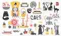 Big vector set of illustrations of cats and their hobbies. Trendy set with flat style kittens. Cats and kittens, claws