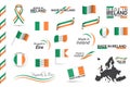 Big vector set of Irish ribbons, symbols, icons and flags isolated on a white background. Made in Ireland, premium quality Royalty Free Stock Photo