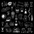 Big vector set of mystical, occult and witchcraft elements on black background Royalty Free Stock Photo