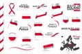 Big vector set of Polish ribbons, symbols, icons and flags isolated on a white background. Made in Poland, premium quality Royalty Free Stock Photo