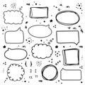 Big vector set of speech bubbles, hand drawn sticker for chat symbol, label, tag or dialog word Royalty Free Stock Photo