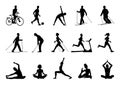 Big vector set of sport people silhouettes Royalty Free Stock Photo