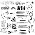 Big Vector set of textured dry brush strokes in black ink. Colle