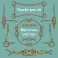 Big vector set of vintage ropes corners and frames. Hipster cables collection with places for your text. Royalty Free Stock Photo