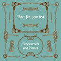 Big vector set of vintage ropes corners and frames. Hipster cables collection with places for your text. Royalty Free Stock Photo