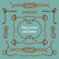 Big vector set of vintage ropes corners and frames. Hipster cables collection with places for your text. Royalty Free Stock Photo