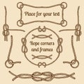 Big vector set of vintage ropes corners and frames. Vector hipster cords collection with places for your text. Royalty Free Stock Photo