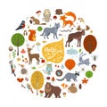 Big vector set of wild animals and autumn woodland elements. Royalty Free Stock Photo
