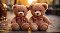 Big very soft teddy bears, brown, white background , Generate AI