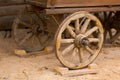 Big vintage rustic wooden wagon wheels Royalty Free Stock Photo