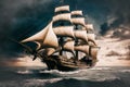 big vintage sailing ship at sea Royalty Free Stock Photo