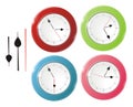 A big wall clock in different colors