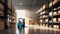 Big warehouse with forklift. Extremely detailed and realistic high resolution concept design illustration