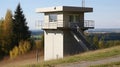 Big watchtower on border. Security of prison, military base Royalty Free Stock Photo