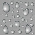 Big Water drops on a brushed metal background. Rain condensation on a bright steel, iron, aluminum surface template