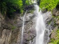 Big waterfall. Makhuntseti waterfall. Water flow. Rapid fall of water. Blurred stream. Nice place for a photo