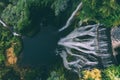 Big waterfall. Top view of water drop from drone. Waterfall Marmore, Cascata delle Marmore, in Umbria, Italy. The Royalty Free Stock Photo