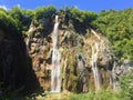 Big waterfall Veliki slap or Slap Plitvica, Plitvice Lakes National Park or nacionalni park Plitvicka jezera, UNESCO Royalty Free Stock Photo