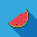 Big watermelon slice cut with seed Flat design icon Summer blue background Vector illustration Royalty Free Stock Photo