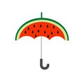 Big watermelon slice cut with seed. Umbrella shape. Flat design icon Summer autumn fall time. Royalty Free Stock Photo