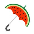 Big watermelon slice cut with seed. Umbrella shape. Flat design icon Summer autumn fall time. White background. Isolated. Royalty Free Stock Photo
