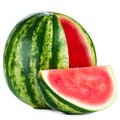 Big watermelon and slice isolated on white background as package design element Royalty Free Stock Photo
