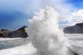 Big wave breaking on breakwater Royalty Free Stock Photo