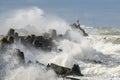 Big wave breaking on breakwater on Liepaja harbor Royalty Free Stock Photo