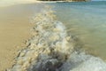 Big wave in Caribbean sea is breaking the coast. Eagle Beach of Aruba Island. Royalty Free Stock Photo