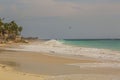 Big wave in Caribbean sea is breaking the coast. Eagle Beach of Aruba Island. Royalty Free Stock Photo