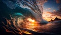 Big wave close up. Ocean Sunset. Colorful summer wallpaper Royalty Free Stock Photo