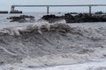 Big wave on the coast at storm