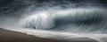 Big wave comming on the beach in front of man