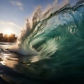 Big wave in the ocean. Raging sea, surfing wave. Landscape of a water whirlpool. Royalty Free Stock Photo