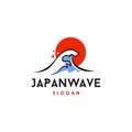 Big wave ocean and red sun japan style vector logo icon illustration line, red and blue color Royalty Free Stock Photo