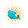 Big wave of tsunami over the house icon