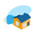 Big wave of tsunami over the house icon