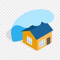 Big wave of tsunami over the house isometric icon