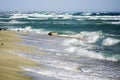 Big waves on the black sea. Spit Belyaus.  the village is peaceful .Crimea Royalty Free Stock Photo