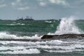 Big waves breaking coastal rocks Royalty Free Stock Photo