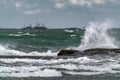 Big waves breaking coastal rocks Royalty Free Stock Photo