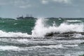 Big waves breaking coastal rocks Royalty Free Stock Photo