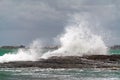 Big waves breaking coastal rocks Royalty Free Stock Photo