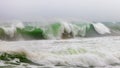 Big waves in Costa Brava coastal in a cloudy day Royalty Free Stock Photo