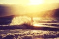 Big waves crushing on stone pier, on stormy weather Royalty Free Stock Photo