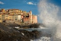 Big waves of Mediterranean sea - Tellaro village Liguria Italy Royalty Free Stock Photo